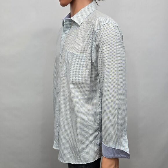 Johnston & Murphy Dress Shirt Geo Print Contrast Flip Cuffs Men L Blue Green - Picture 8 of 13